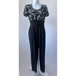 80s VTG Sz: 4 Graphic Jumpsuit by Menu Black One Piece Dressy Jumpsuit (b53)
